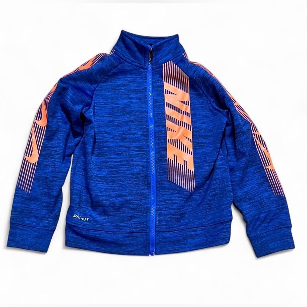 Nike Boys 7 Dri-FIT Blue and Yellow Logo Full Zip Fleece Jacket